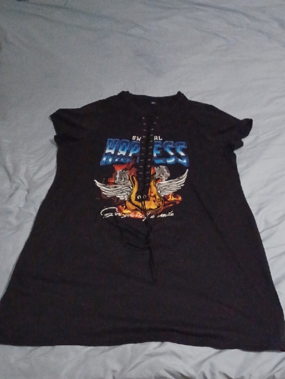 SHEIN Curve Black Graphic Lace-Up Rock Dress with Guitar Wings Size 4X